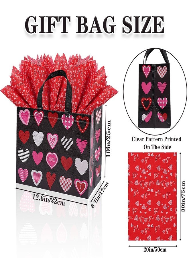 Jaywayang 2PCS 12.6" Valentines Gift Bags With Tissue Paper and Card, Large Valentine's Day Gift Bags Reusable Love Heart Valentines Bags, Valentines Goodie Bags(White, Black) - Image 2